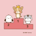 表彰台の上に立っている人気キャラクターのイラスト　