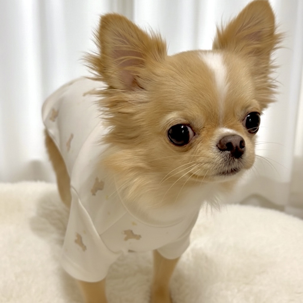 moncheriの犬服を着用したチワワの写真