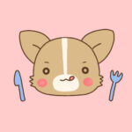 はらぺこチワワ。ナイフとフォークとチワワのイラスト。